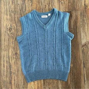 Troy Hill Sweater Vest Size Large Blue V-Neck Cable Knit Grandpacore Vintage 80s